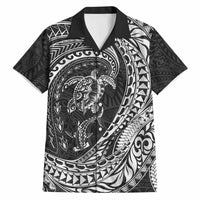 Hawaiian Turtle and Shark Hawaiian Shirt Kakau Tribal with Polynesian Pattern Black Color