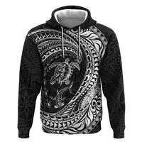 Hawaiian Turtle and Shark Hoodie Kakau Tribal with Polynesian Pattern Black Color