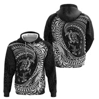 Hawaiian Turtle and Shark Hoodie Kakau Tribal with Polynesian Pattern Black Color