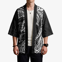 Hawaiian Turtle and Shark Kimono Kakau Tribal with Polynesian Pattern Black Color