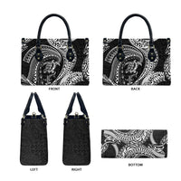 Hawaiian Turtle and Shark Leather Bag Kakau Tribal with Polynesian Pattern Black Color