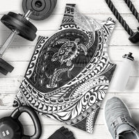Hawaiian Turtle and Shark Men Tank Top Kakau Tribal with Polynesian Pattern Black Color