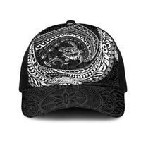 Hawaiian Turtle and Shark Mesh Trucker Cap Kakau Tribal with Polynesian Pattern Black Color