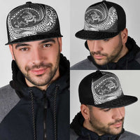 Hawaiian Turtle and Shark Mesh Trucker Cap Kakau Tribal with Polynesian Pattern Black Color