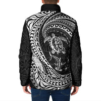 Hawaiian Turtle and Shark Padded Jacket Kakau Tribal with Polynesian Pattern Black Color