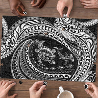 Hawaiian Turtle and Shark Puzzle Kakau Tribal with Polynesian Pattern Black Color