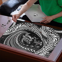 Hawaiian Turtle and Shark Puzzle Kakau Tribal with Polynesian Pattern Black Color