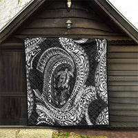 Hawaiian Turtle and Shark Quilt Kakau Tribal with Polynesian Pattern Black Color