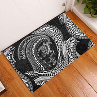 Hawaiian Turtle and Shark Rubber Doormat Kakau Tribal with Polynesian Pattern Black Color