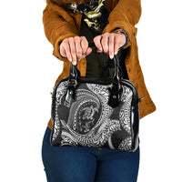 Hawaiian Turtle and Shark Shoulder Handbag Kakau Tribal with Polynesian Pattern Black Color