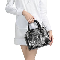 Hawaiian Turtle and Shark Shoulder Handbag Kakau Tribal with Polynesian Pattern Black Color