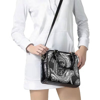 Hawaiian Turtle and Shark Shoulder Handbag Kakau Tribal with Polynesian Pattern Black Color