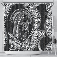 Hawaiian Turtle and Shark Shower Curtain Kakau Tribal with Polynesian Pattern Black Color