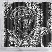 Hawaiian Turtle and Shark Shower Curtain Kakau Tribal with Polynesian Pattern Black Color