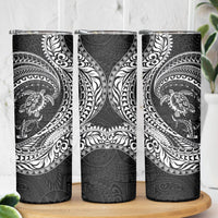 Hawaiian Turtle and Shark Skinny Tumbler Kakau Tribal with Polynesian Pattern Black Color