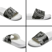 Hawaiian Turtle and Shark Slide Sandals Kakau Tribal with Polynesian Pattern Black Color