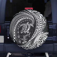 Hawaiian Turtle and Shark Spare Tire Cover Kakau Tribal with Polynesian Pattern Black Color