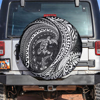 Hawaiian Turtle and Shark Spare Tire Cover Kakau Tribal with Polynesian Pattern Black Color