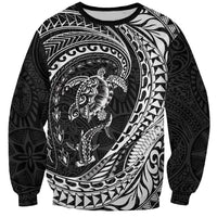 Hawaiian Turtle and Shark Sweatshirt Kakau Tribal with Polynesian Pattern Black Color