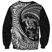Hawaiian Turtle and Shark Sweatshirt Kakau Tribal with Polynesian Pattern Black Color