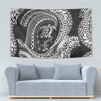 Hawaiian Turtle and Shark Tapestry Kakau Tribal with Polynesian Pattern Black Color