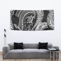 Hawaiian Turtle and Shark Tapestry Kakau Tribal with Polynesian Pattern Black Color