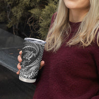 Hawaiian Turtle and Shark Tumbler Cup Kakau Tribal with Polynesian Pattern Black Color
