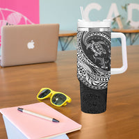 Hawaiian Turtle and Shark Tumbler With Handle Kakau Tribal with Polynesian Pattern Black Color