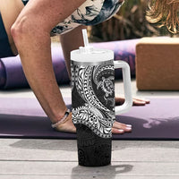 Hawaiian Turtle and Shark Tumbler With Handle Kakau Tribal with Polynesian Pattern Black Color