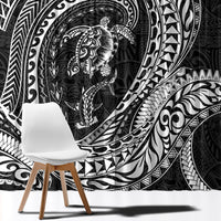 Hawaiian Turtle and Shark Window Curtain Kakau Tribal with Polynesian Pattern Black Color