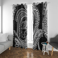 Hawaiian Turtle and Shark Window Curtain Kakau Tribal with Polynesian Pattern Black Color