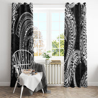 Hawaiian Turtle and Shark Window Curtain Kakau Tribal with Polynesian Pattern Black Color