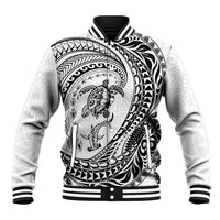 Hawaiian Turtle and Shark Baseball Jacket Kakau Tribal with Polynesian Pattern White Color