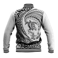 Hawaiian Turtle and Shark Baseball Jacket Kakau Tribal with Polynesian Pattern White Color