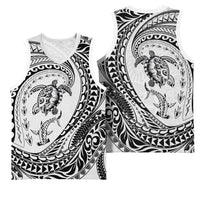 Hawaiian Turtle and Shark Basketball Jersey Kakau Tribal with Polynesian Pattern White Color