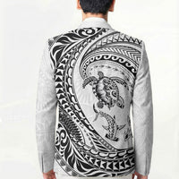 Hawaiian Turtle and Shark Blazer Kakau Tribal with Polynesian Pattern White Color