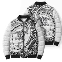 Hawaiian Turtle and Shark Bomber Puffer Jacket Kakau Tribal with Polynesian Pattern White Color