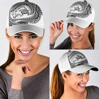 Hawaiian Turtle and Shark Classic Cap Kakau Tribal with Polynesian Pattern White Color