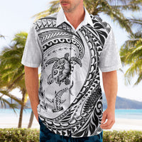 Hawaiian Turtle and Shark Hawaiian Shirt Kakau Tribal with Polynesian Pattern White Color