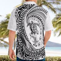 Hawaiian Turtle and Shark Hawaiian Shirt Kakau Tribal with Polynesian Pattern White Color