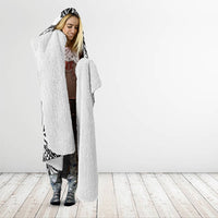 Hawaiian Turtle and Shark Hooded Blanket Kakau Tribal with Polynesian Pattern White Color