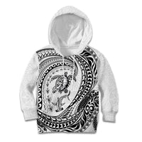 Hawaiian Turtle and Shark Kid Hoodie Kakau Tribal with Polynesian Pattern White Color