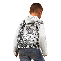 Hawaiian Turtle and Shark Kid Hoodie Kakau Tribal with Polynesian Pattern White Color