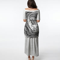 Hawaiian Turtle and Shark Puletasi Kakau Tribal with Polynesian Pattern White Color