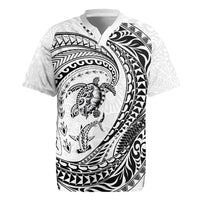 Hawaiian Turtle and Shark Rugby Jersey Kakau Tribal with Polynesian Pattern White Color