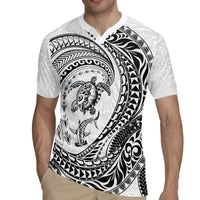 Hawaiian Turtle and Shark Rugby Jersey Kakau Tribal with Polynesian Pattern White Color