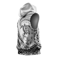 Hawaiian Turtle and Shark Sleeveless Hoodie Kakau Tribal with Polynesian Pattern White Color