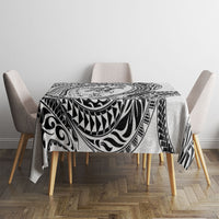 Hawaiian Turtle and Shark Tablecloth Kakau Tribal with Polynesian Pattern White Color