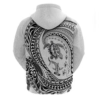 Hawaiian Turtle and Shark Zip Hoodie Kakau Tribal with Polynesian Pattern White Color