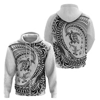 Hawaiian Turtle and Shark Zip Hoodie Kakau Tribal with Polynesian Pattern White Color